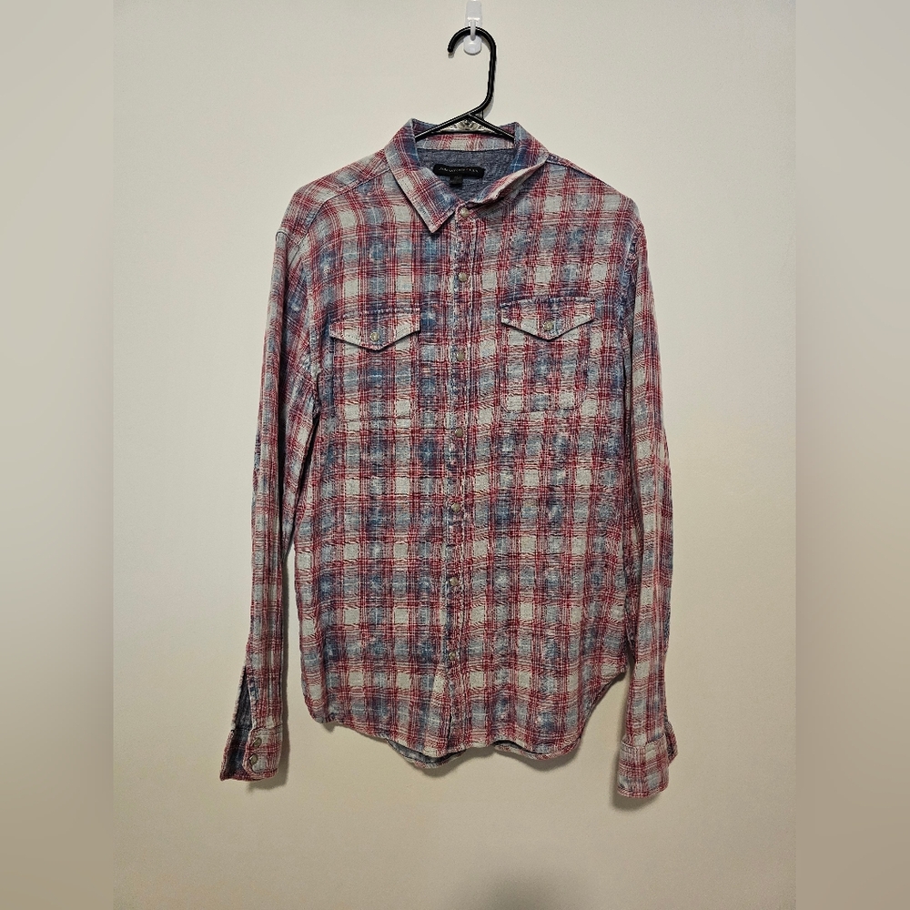 John Varvatos Plaid Flannel Button Up Mens Medium